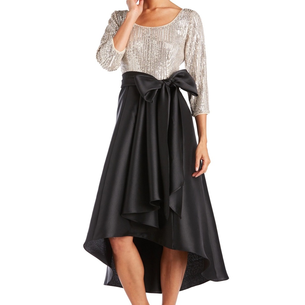 Shimmering Gold Sequin Top with Black Bow Skirt